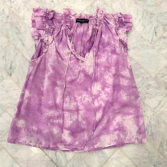 GENERATION LOVE TIE DYE RUFFLE FLUTTER SLEEVE PURPLE & white size small - Picture 1 of 9